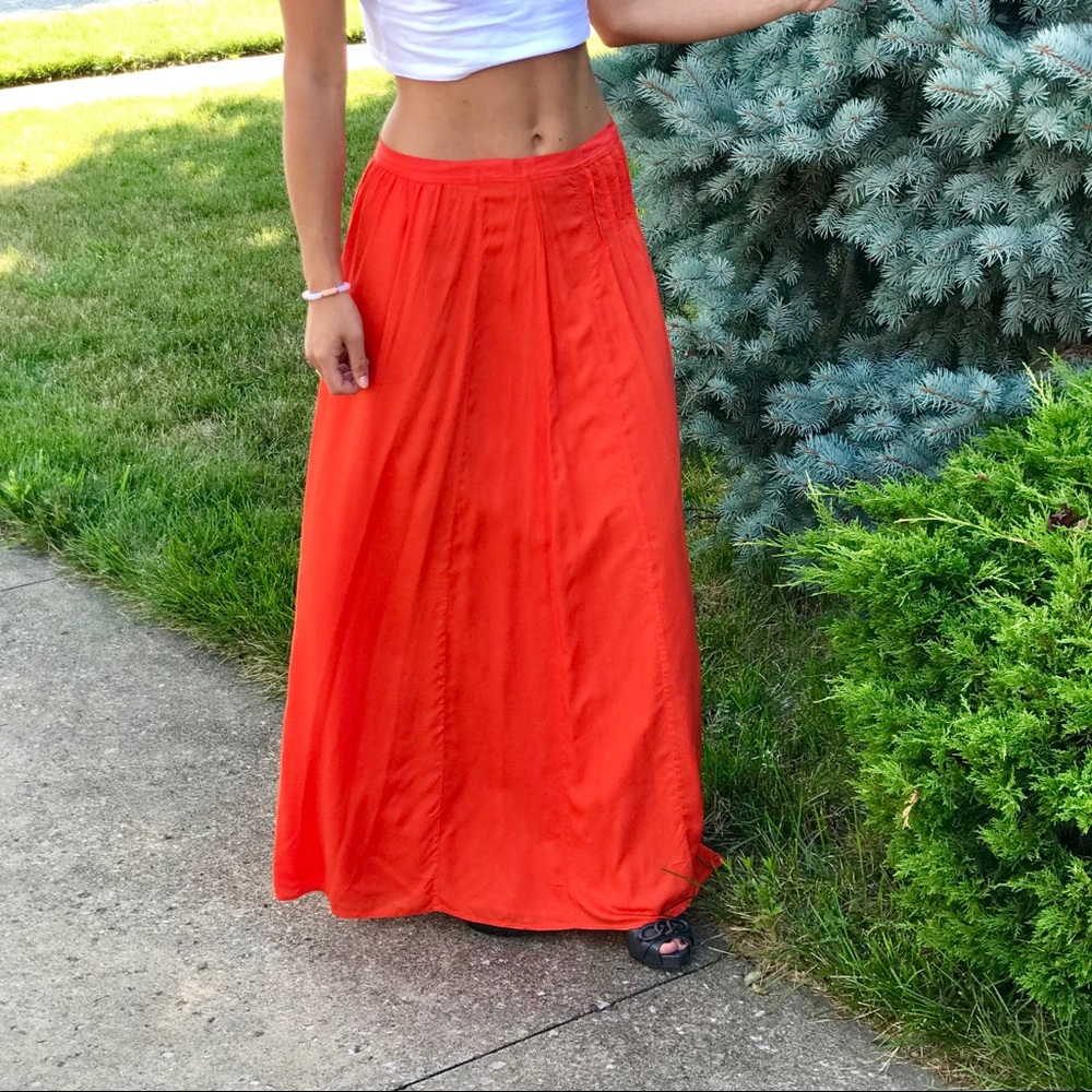 Ann Taylor LOFT Red Orange Maxi Skirt Size 4